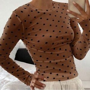 MAKE AN OFFER - DAZY Polka Dot Sheer Mesh Long Sleeve Top
